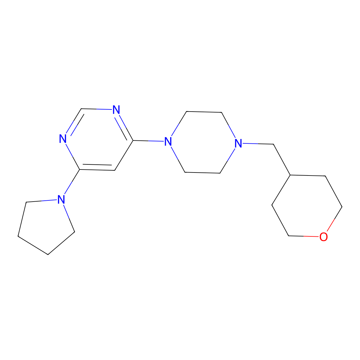4-{4-[(Oxan-4-yl)methyl]piperazin-1-yl}-6-(pyrrolidin-1-yl)pyrimidine molecular structure, CAS 2877651-87-9