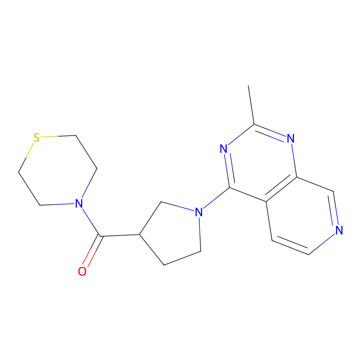 4-(1-{2-Methylpyrido[3,4-d]pyrimidin-4-yl}pyrrolidine-3-carbonyl)thiomorpholine molecular structure, CAS 2877652-03-2