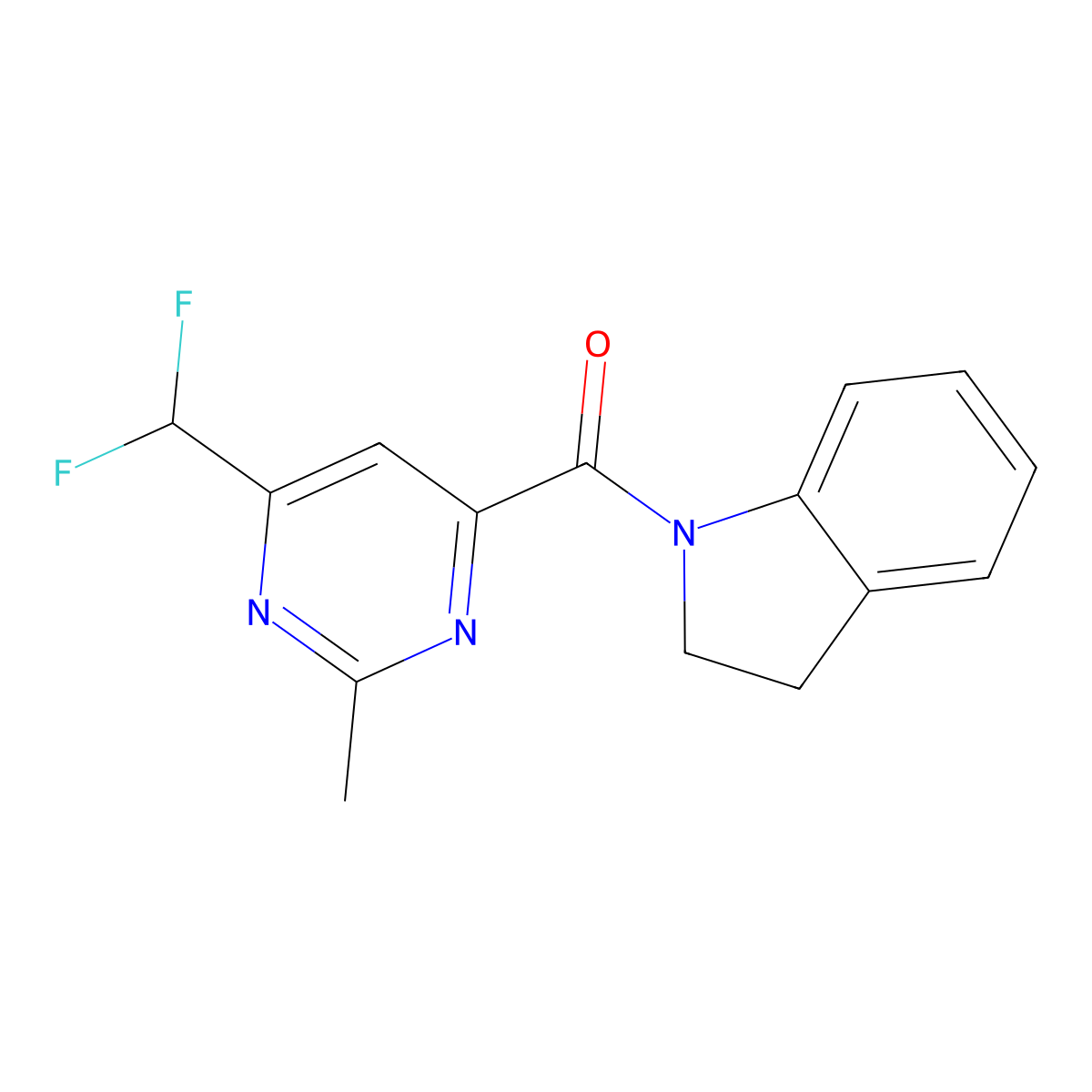 1-[6-(difluoromethyl)-2-methylpyrimidine-4-carbonyl]-2,3-dihydro-1H-indole molecular structure, CAS 2877652-15-6