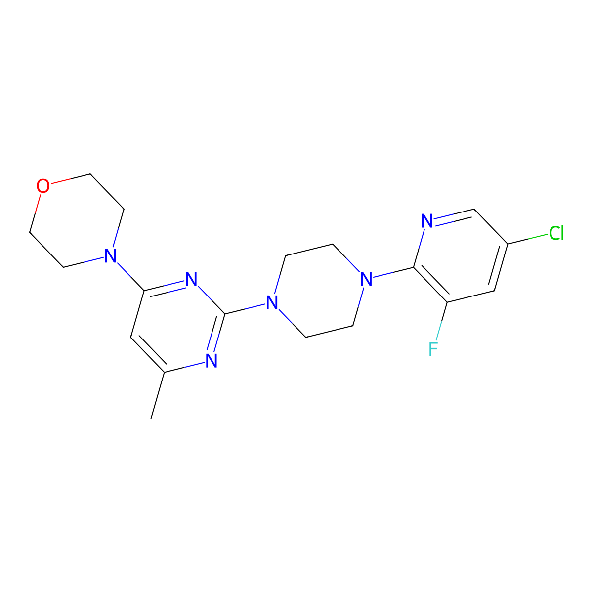 4-{2-[4-(5-Chloro-3-fluoropyridin-2-yl)piperazin-1-yl]-6-methylpyrimidin-4-yl}morpholine molecular structure, CAS 2877652-21-4