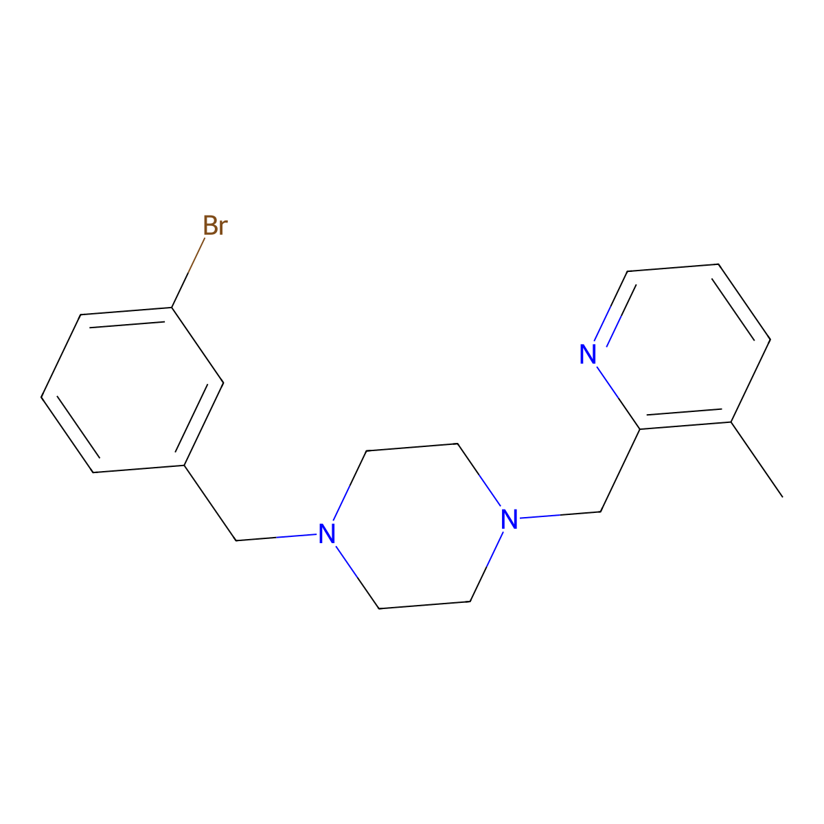 1-[(3-Bromophenyl)methyl]-4-[(3-methylpyridin-2-yl)methyl]piperazine molecular structure, CAS 2877652-24-7