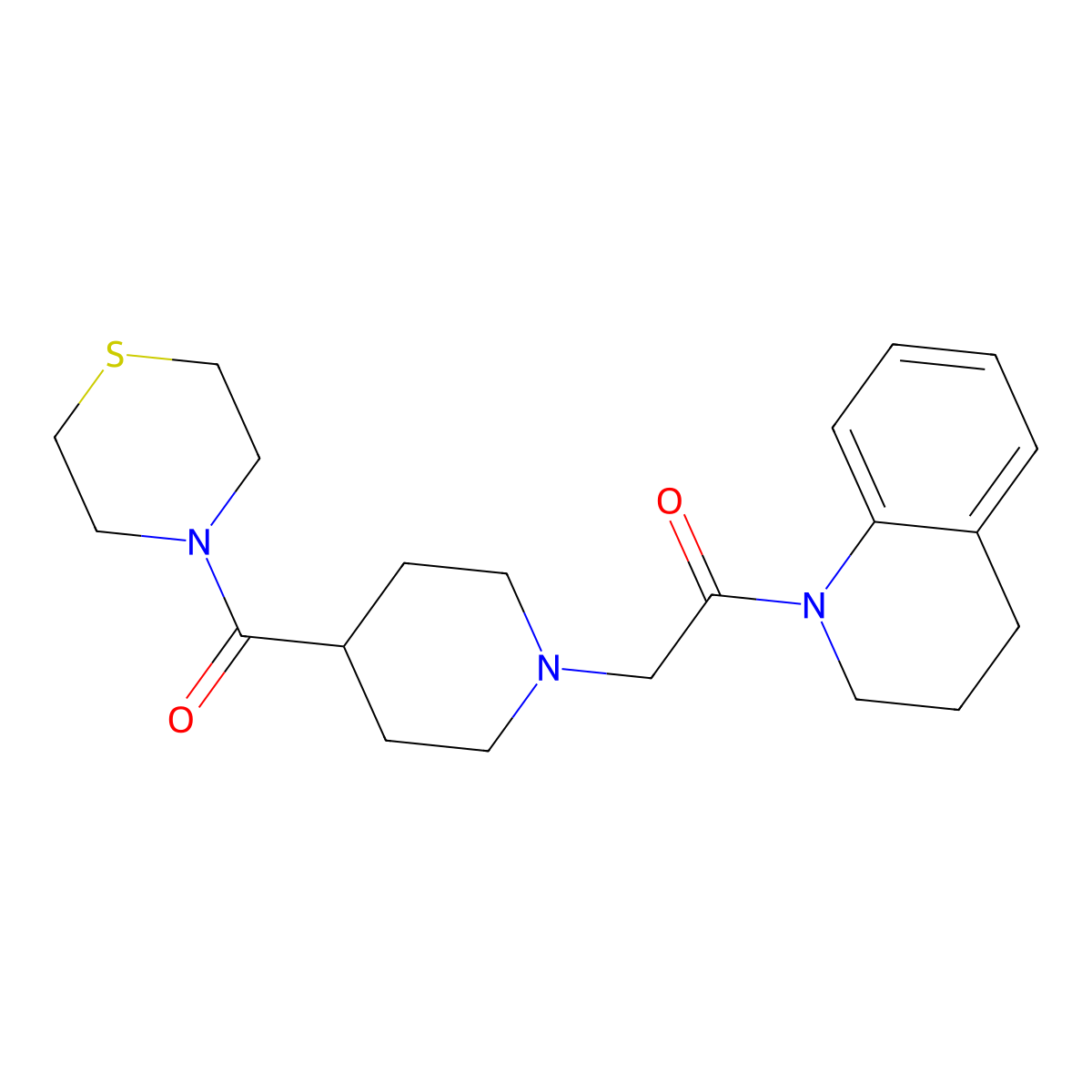 1-(1,2,3,4-Tetrahydroquinolin-1-yl)-2-[4-(thiomorpholine-4-carbonyl)piperidin-1-yl]ethan-1-one molecular structure, CAS 2877652-25-8