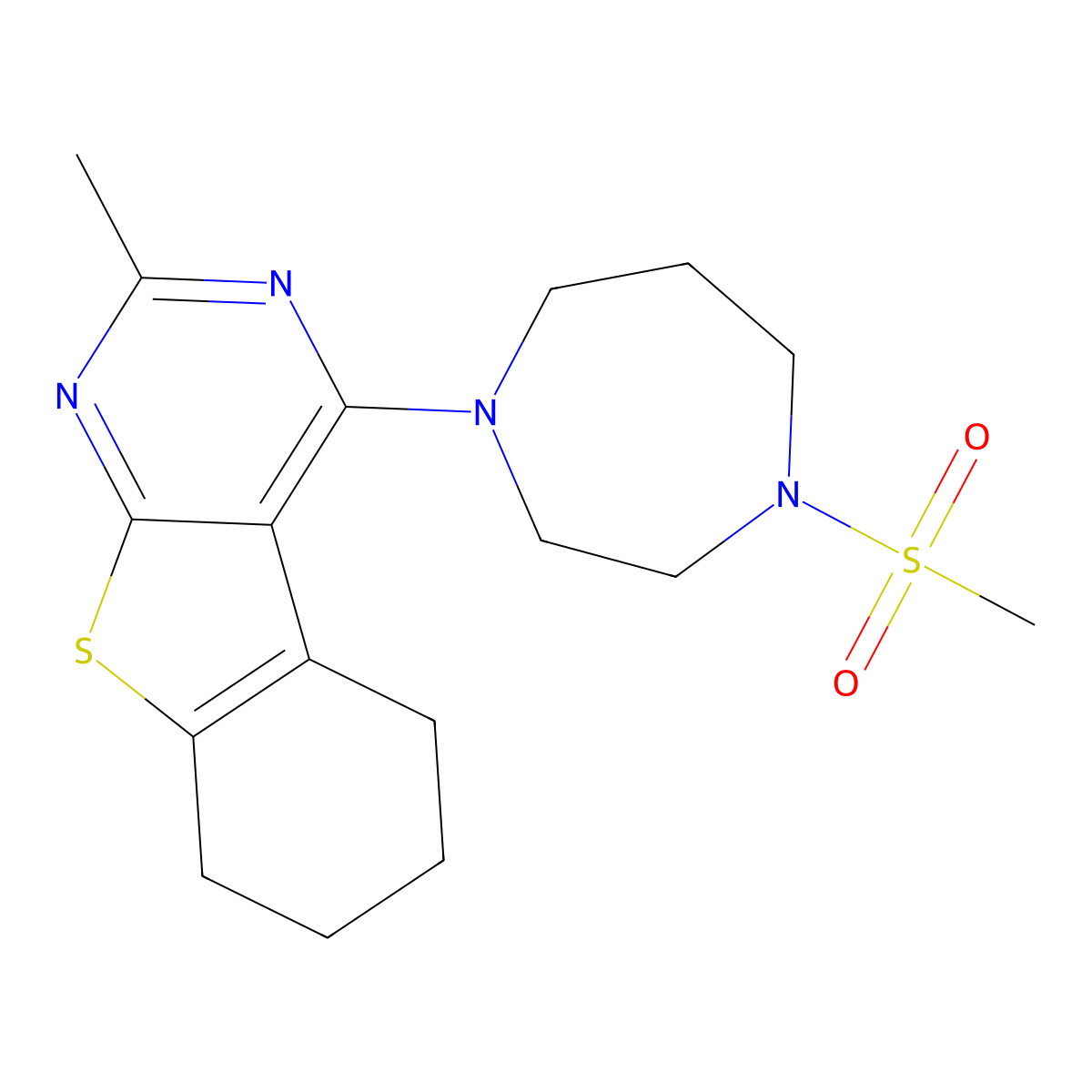2-Methyl-4-(4-methylsulfonyl-1,4-diazepan-1-yl)-5,6,7,8-tetrahydro-[1]benzothiolo[2,3-d]pyrimidine molecular structure, CAS 2877652-27-0
