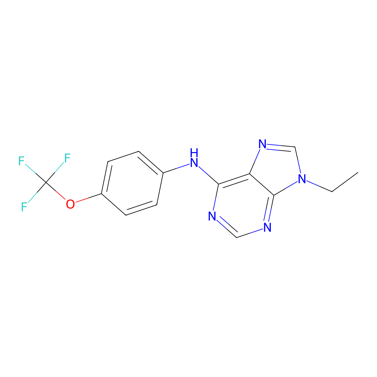 9-ethyl-N-[4-(trifluoromethoxy)phenyl]-9H-purin-6-amine molecular structure, CAS 2877652-33-8