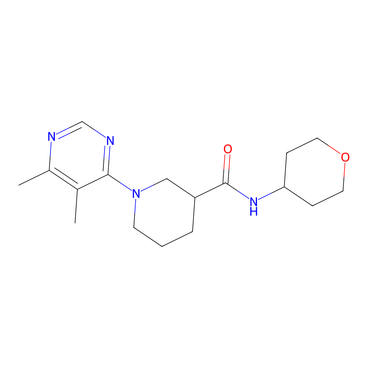 1-(5,6-dimethylpyrimidin-4-yl)-N-(oxan-4-yl)piperidine-3-carboxamide molecular structure, CAS 2877652-37-2