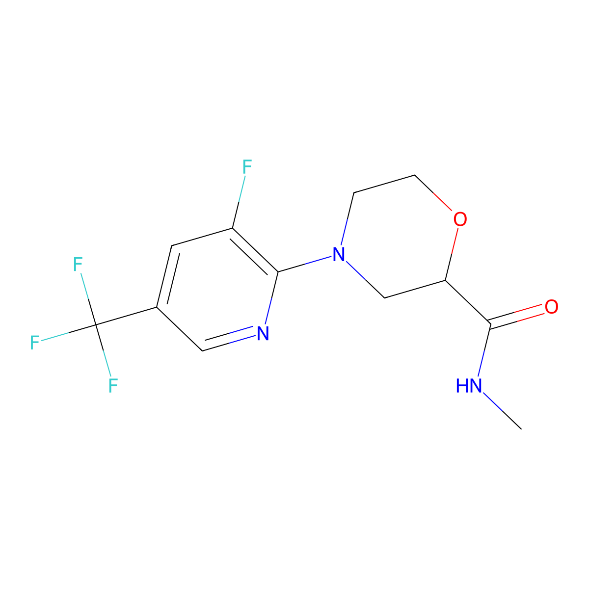 4-[3-fluoro-5-(trifluoromethyl)pyridin-2-yl]-N-methylmorpholine-2-carboxamide molecular structure, CAS 2877652-39-4
