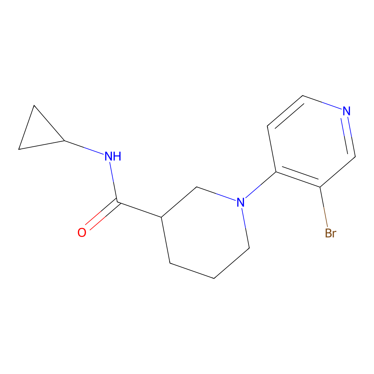 1-(3-bromopyridin-4-yl)-N-cyclopropylpiperidine-3-carboxamide molecular structure, CAS 2877652-43-0
