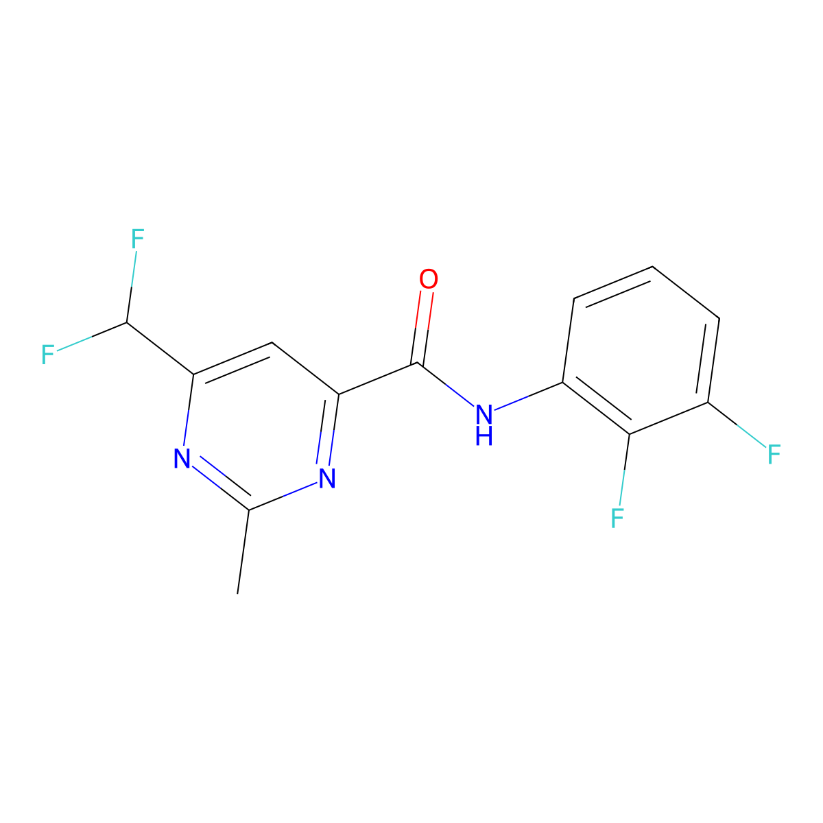 6-(difluoromethyl)-N-(2,3-difluorophenyl)-2-methylpyrimidine-4-carboxamide molecular structure, CAS 2877652-47-4