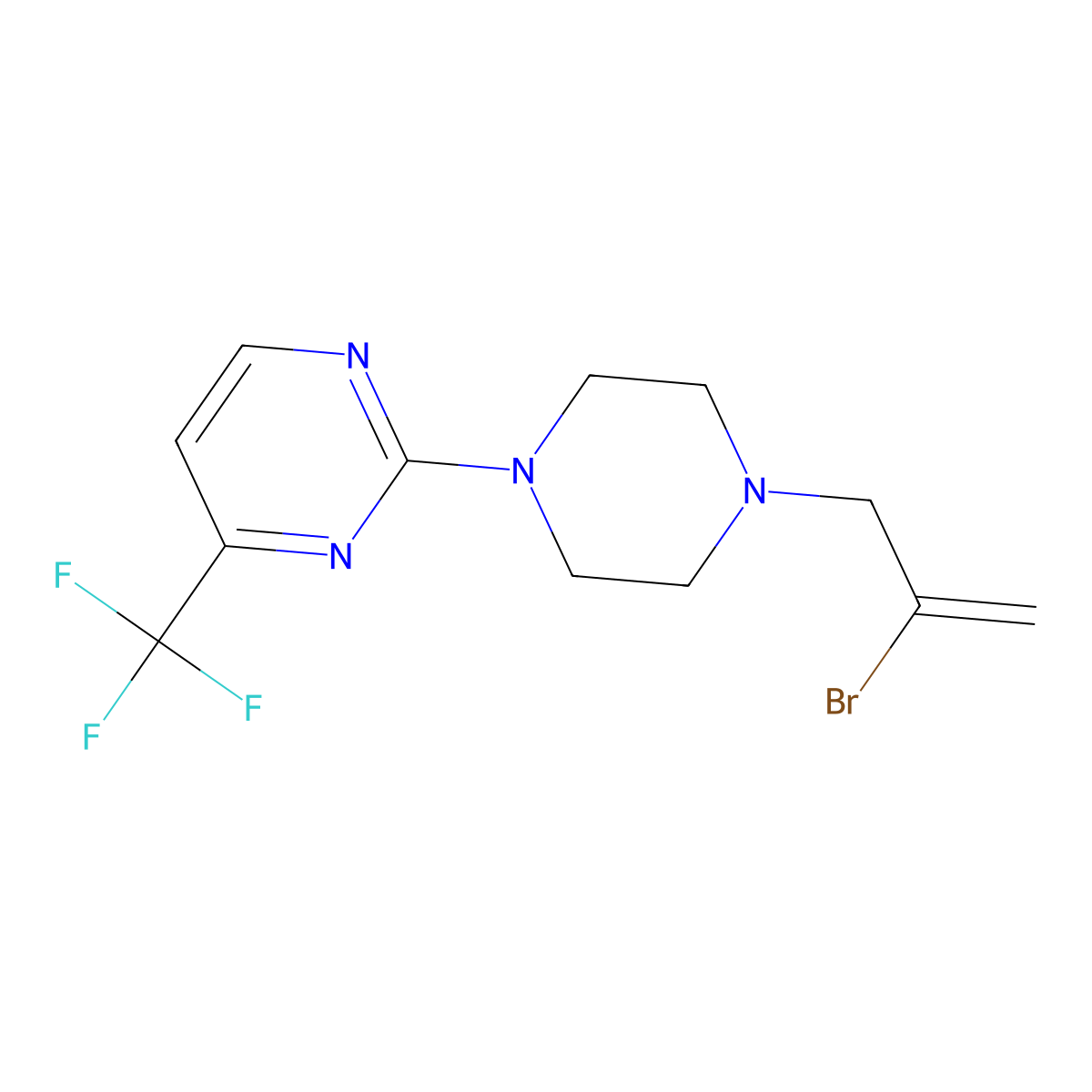 2-[4-(2-Bromoprop-2-en-1-yl)piperazin-1-yl]-4-(trifluoromethyl)pyrimidine molecular structure, CAS 2877652-53-2
