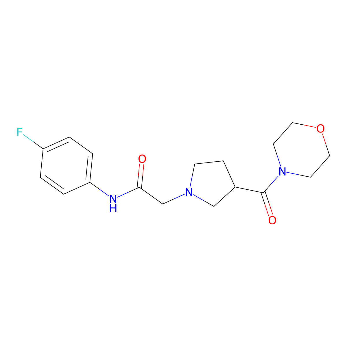 N-(4-fluorophenyl)-2-[3-(morpholine-4-carbonyl)pyrrolidin-1-yl]acetamide molecular structure, CAS 2877652-61-2