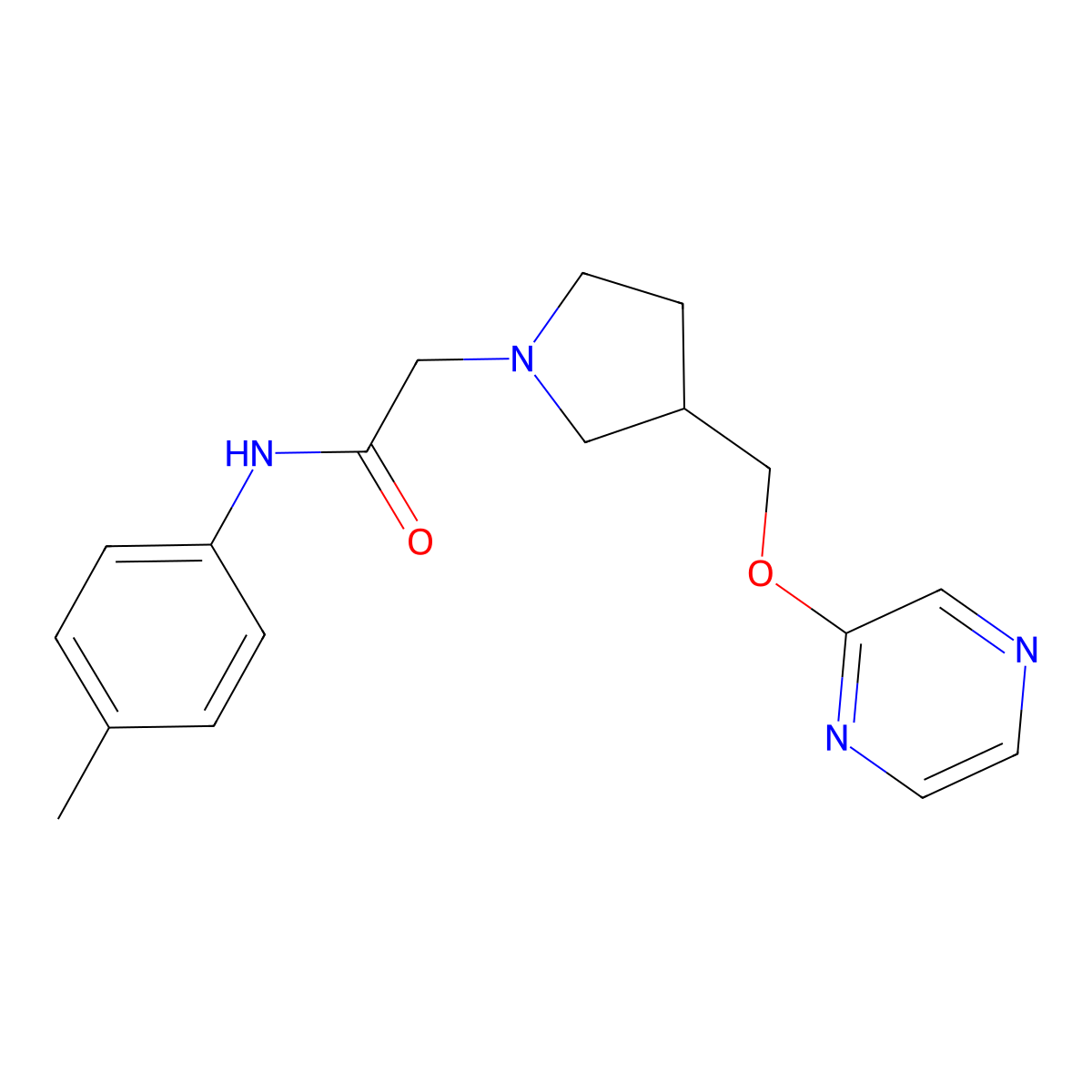 N-(4-methylphenyl)-2-{3-[(pyrazin-2-yloxy)methyl]pyrrolidin-1-yl}acetamide molecular structure, CAS 2877652-62-3