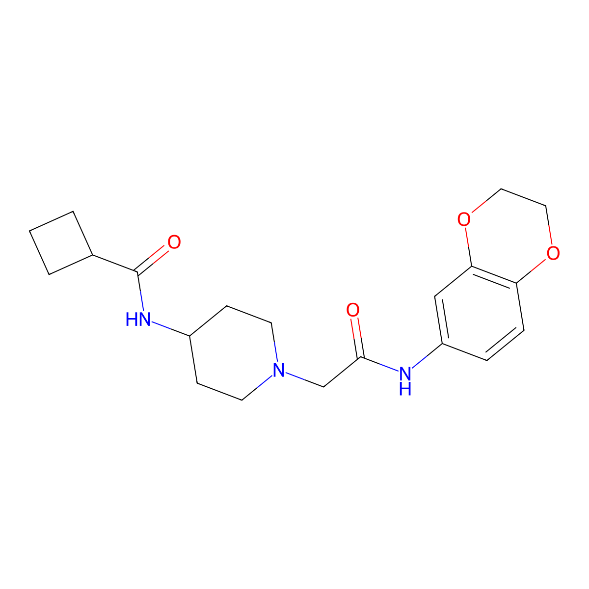 N-(1-{[(2,3-dihydro-1,4-benzodioxin-6-yl)carbamoyl]methyl}piperidin-4-yl)cyclobutanecarboxamide molecular structure, CAS 2877652-66-7