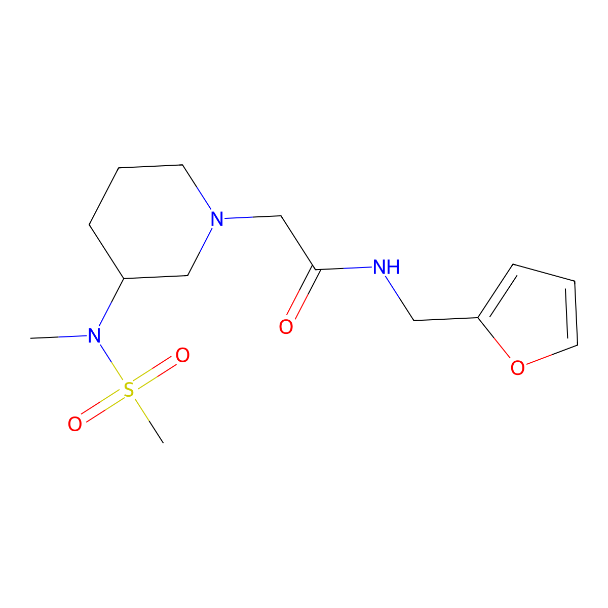 N-[(furan-2-yl)methyl]-2-[3-(N-methylmethanesulfonamido)piperidin-1-yl]acetamide molecular structure, CAS 2877652-71-4