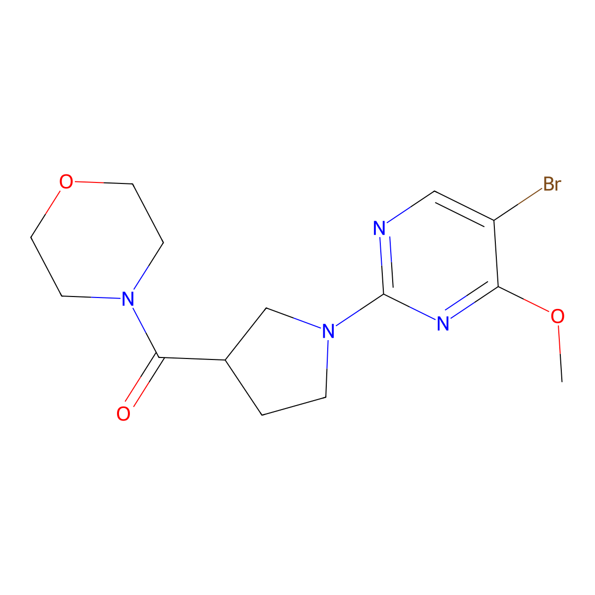 4-[1-(5-Bromo-4-methoxypyrimidin-2-yl)pyrrolidine-3-carbonyl]morpholine molecular structure, CAS 2877652-78-1