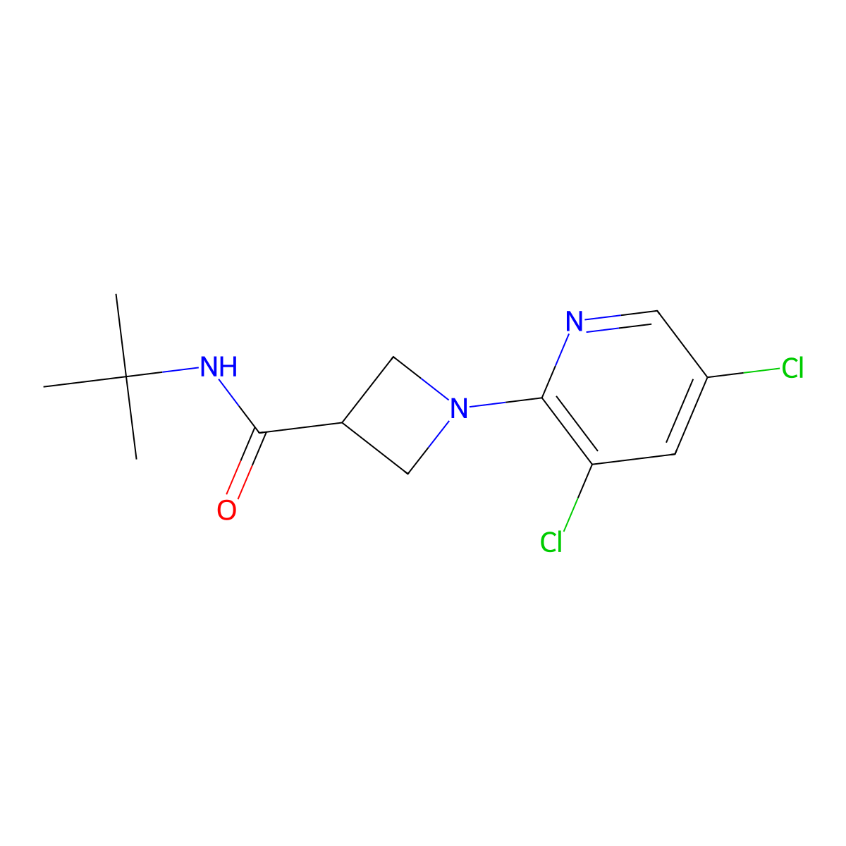 N-tert-butyl-1-(3,5-dichloropyridin-2-yl)azetidine-3-carboxamide molecular structure, CAS 2877652-80-5