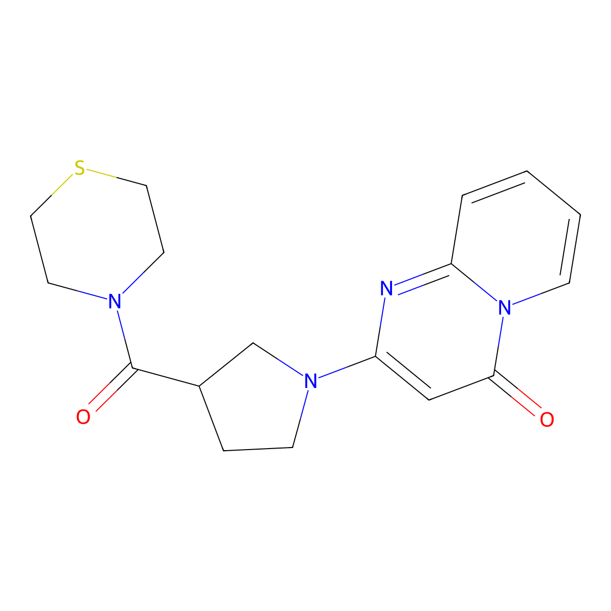 2-[3-(thiomorpholine-4-carbonyl)pyrrolidin-1-yl]-4H-pyrido[1,2-a]pyrimidin-4-one molecular structure, CAS 2877652-81-6