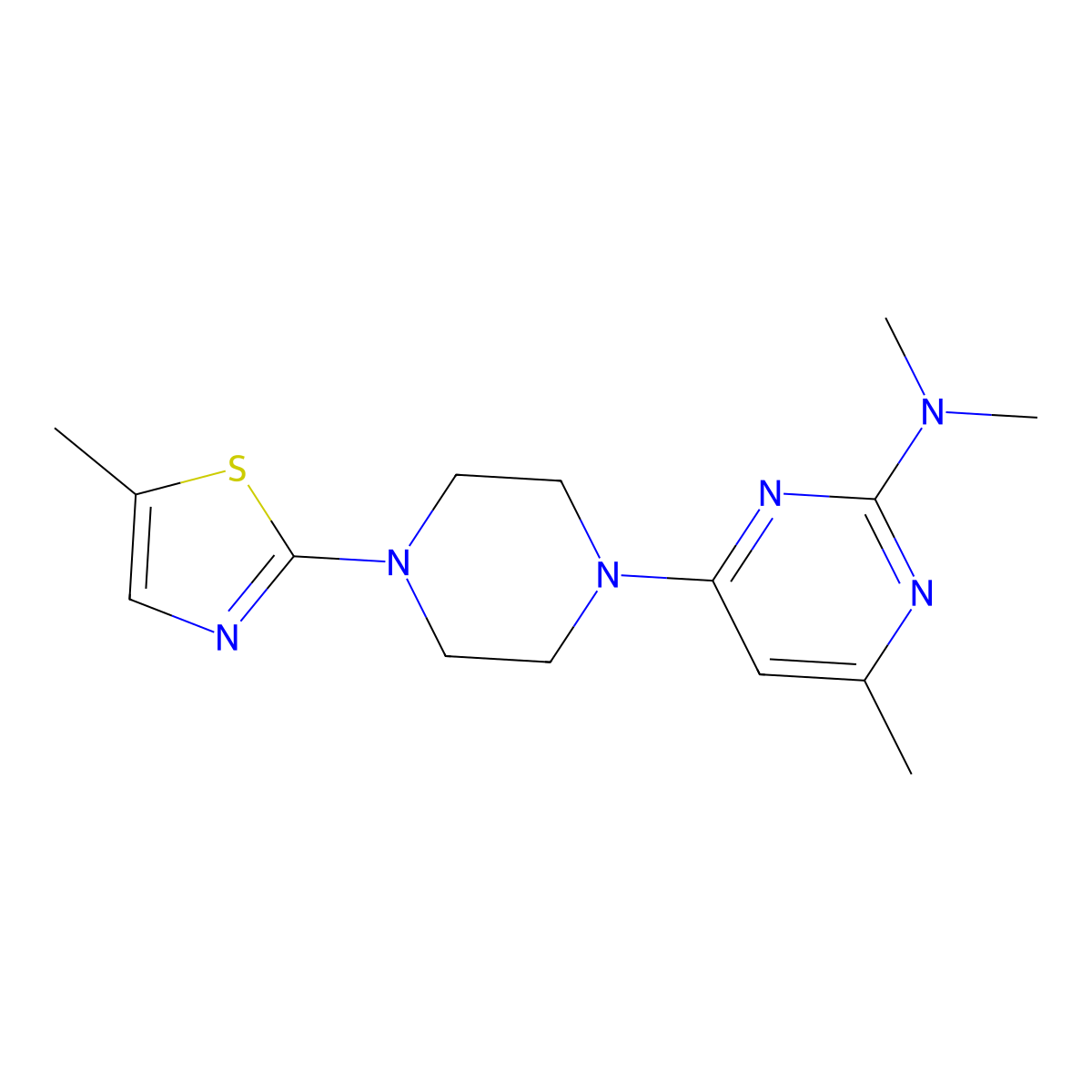 N,N,4-trimethyl-6-[4-(5-methyl-1,3-thiazol-2-yl)piperazin-1-yl]pyrimidin-2-amine molecular structure, CAS 2877652-82-7