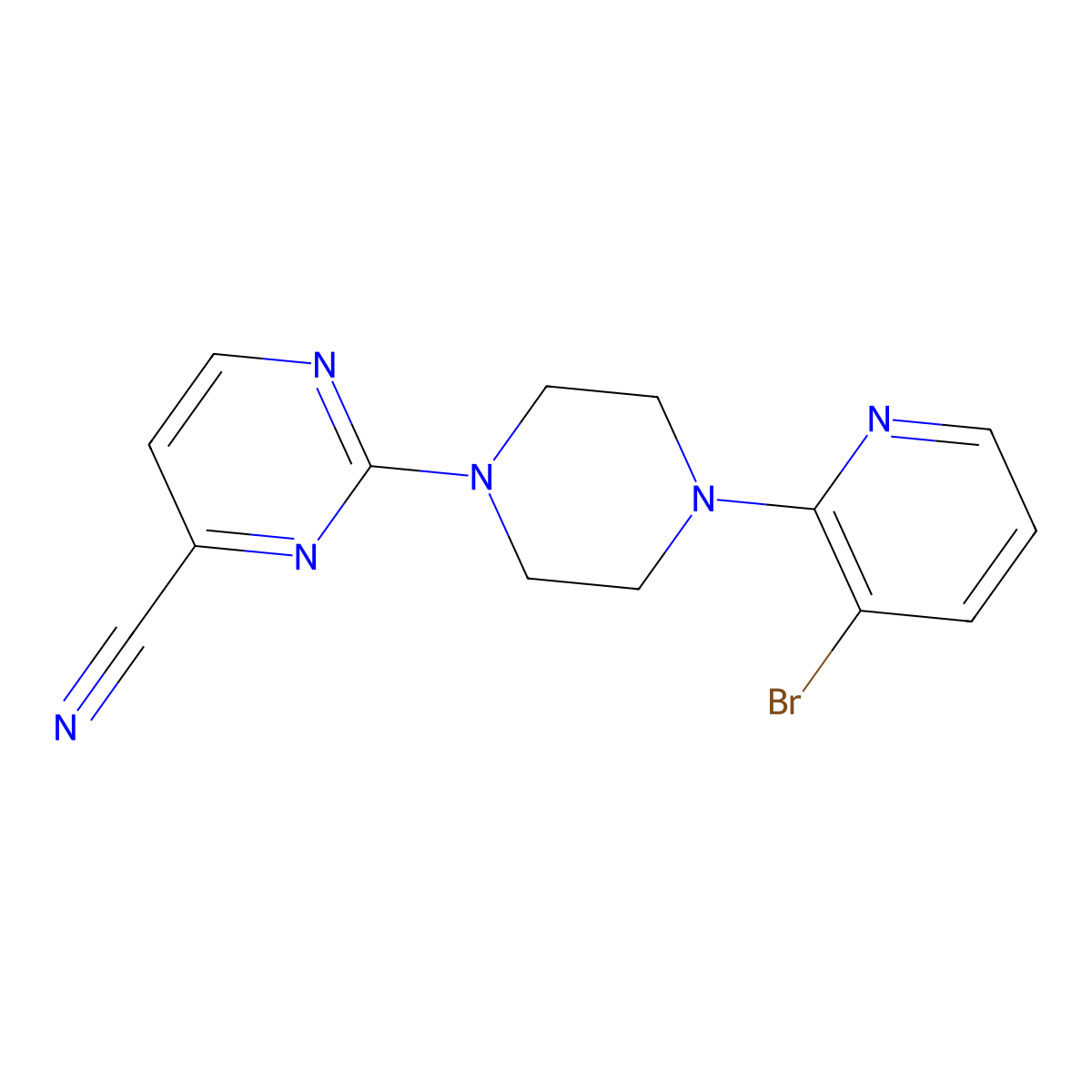 2-[4-(3-Bromopyridin-2-yl)piperazin-1-yl]pyrimidine-4-carbonitrile molecular structure, CAS 2877652-83-8