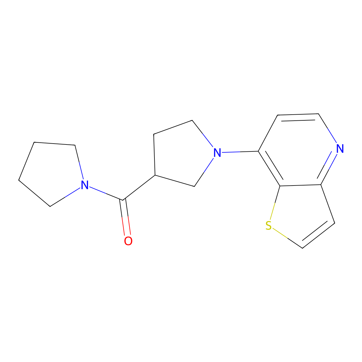 3-(Pyrrolidine-1-carbonyl)-1-{thieno[3,2-b]pyridin-7-yl}pyrrolidine molecular structure, CAS 2877652-84-9