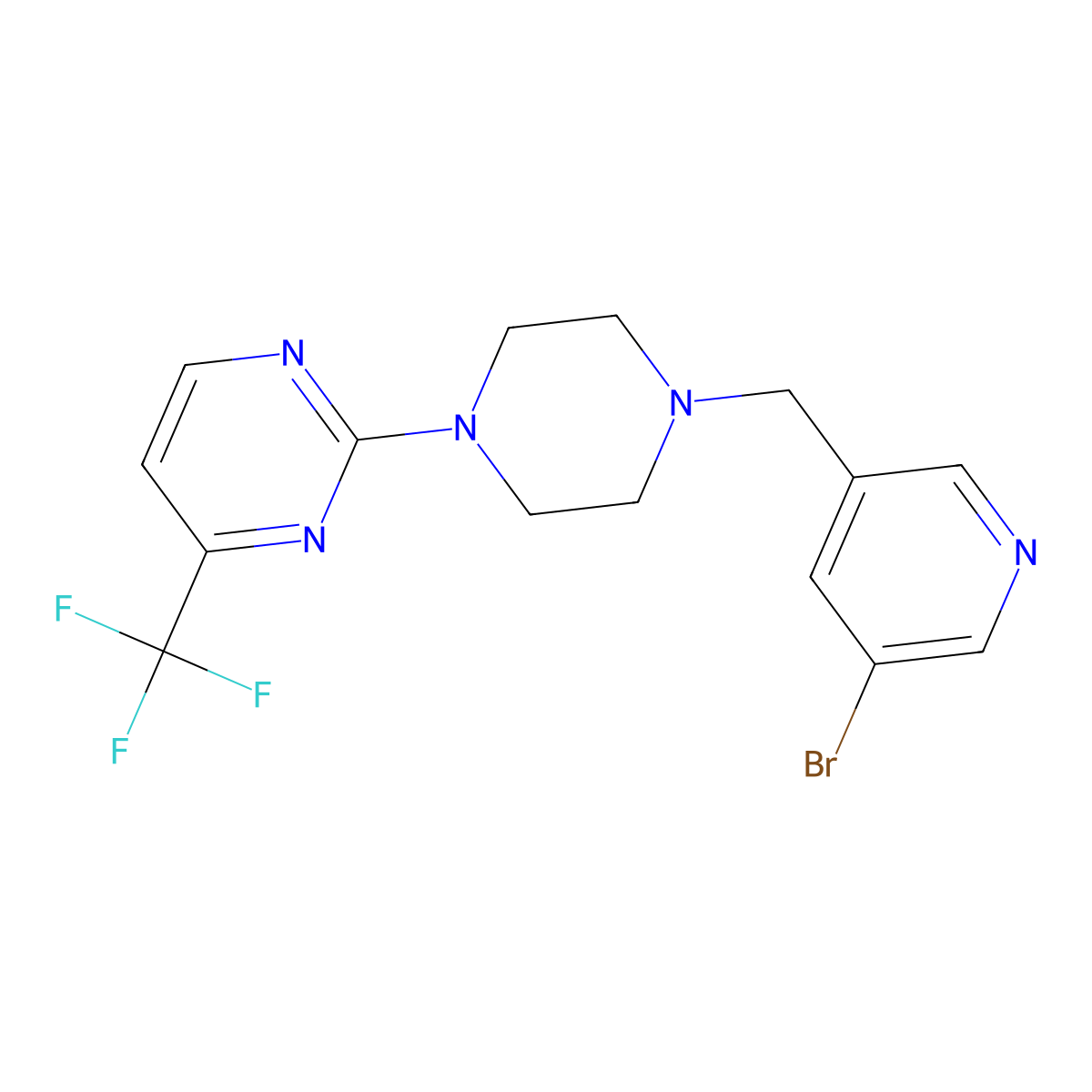 2-{4-[(5-Bromopyridin-3-yl)methyl]piperazin-1-yl}-4-(trifluoromethyl)pyrimidine molecular structure, CAS 2877652-90-7