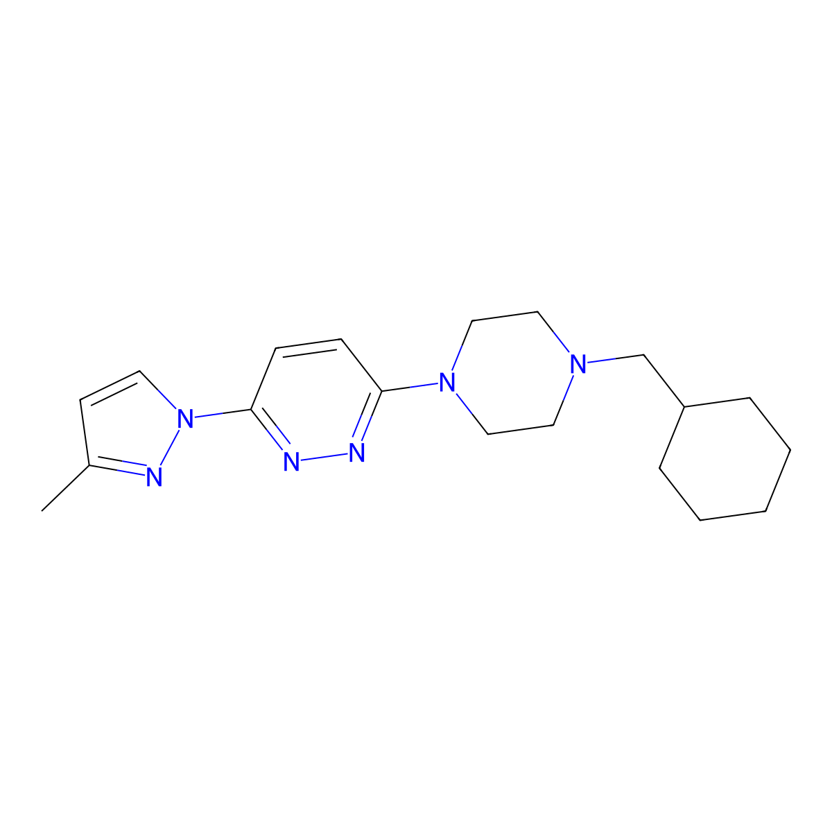 3-[4-(cyclohexylmethyl)piperazin-1-yl]-6-(3-methyl-1H-pyrazol-1-yl)pyridazine molecular structure, CAS 2877652-91-8