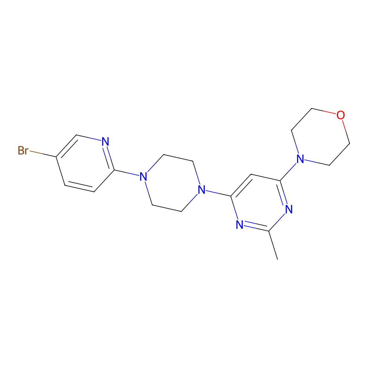 4-{6-[4-(5-Bromopyridin-2-yl)piperazin-1-yl]-2-methylpyrimidin-4-yl}morpholine molecular structure, CAS 2877652-95-2