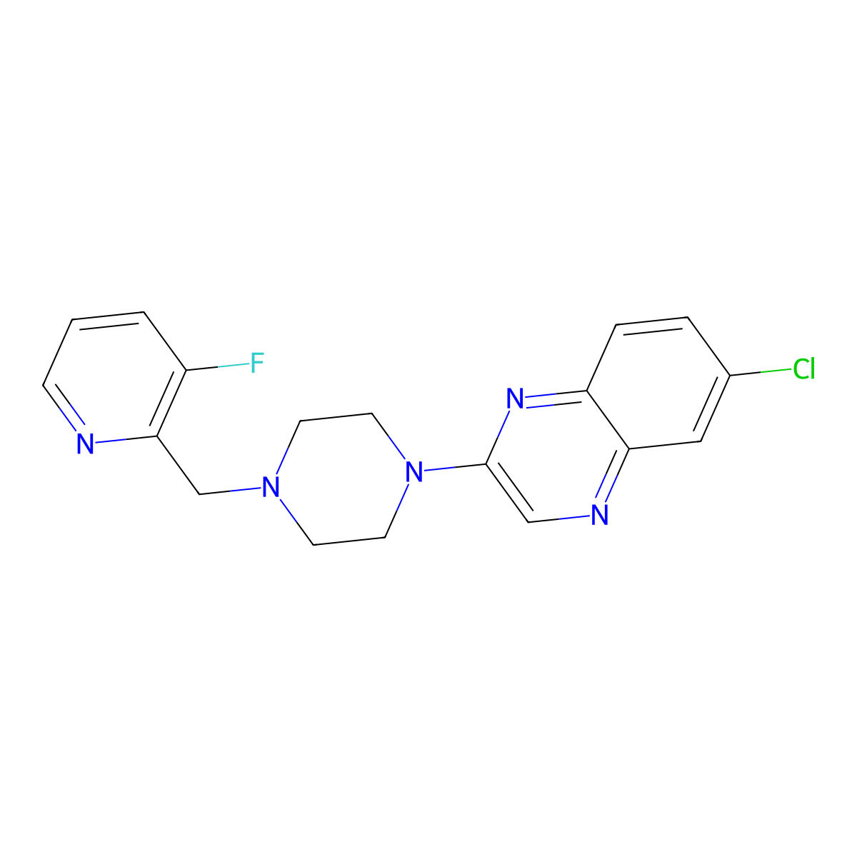 6-Chloro-2-{4-[(3-fluoropyridin-2-yl)methyl]piperazin-1-yl}quinoxaline molecular structure, CAS 2877653-14-8