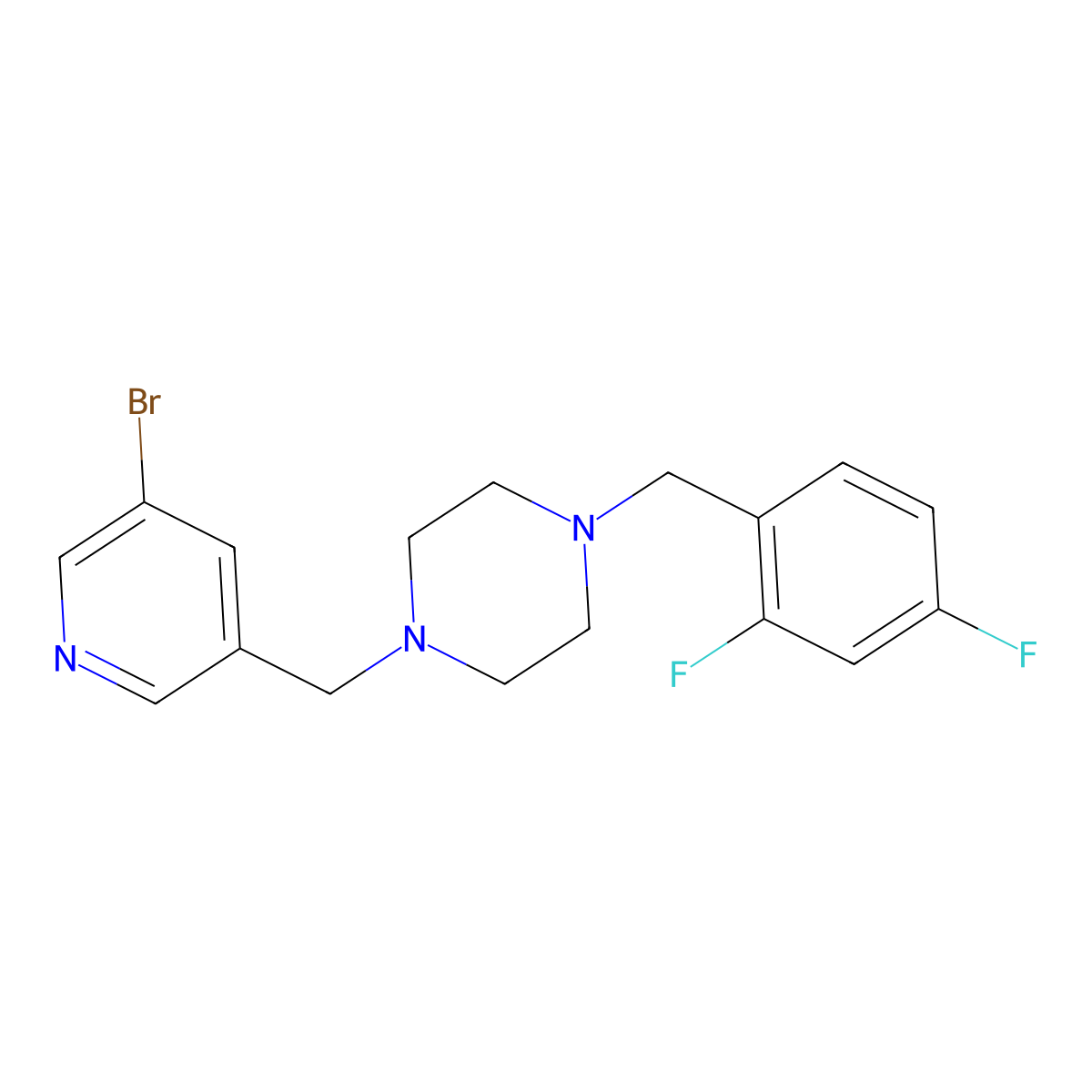1-[(5-Bromopyridin-3-yl)methyl]-4-[(2,4-difluorophenyl)methyl]piperazine molecular structure, CAS 2877653-15-9
