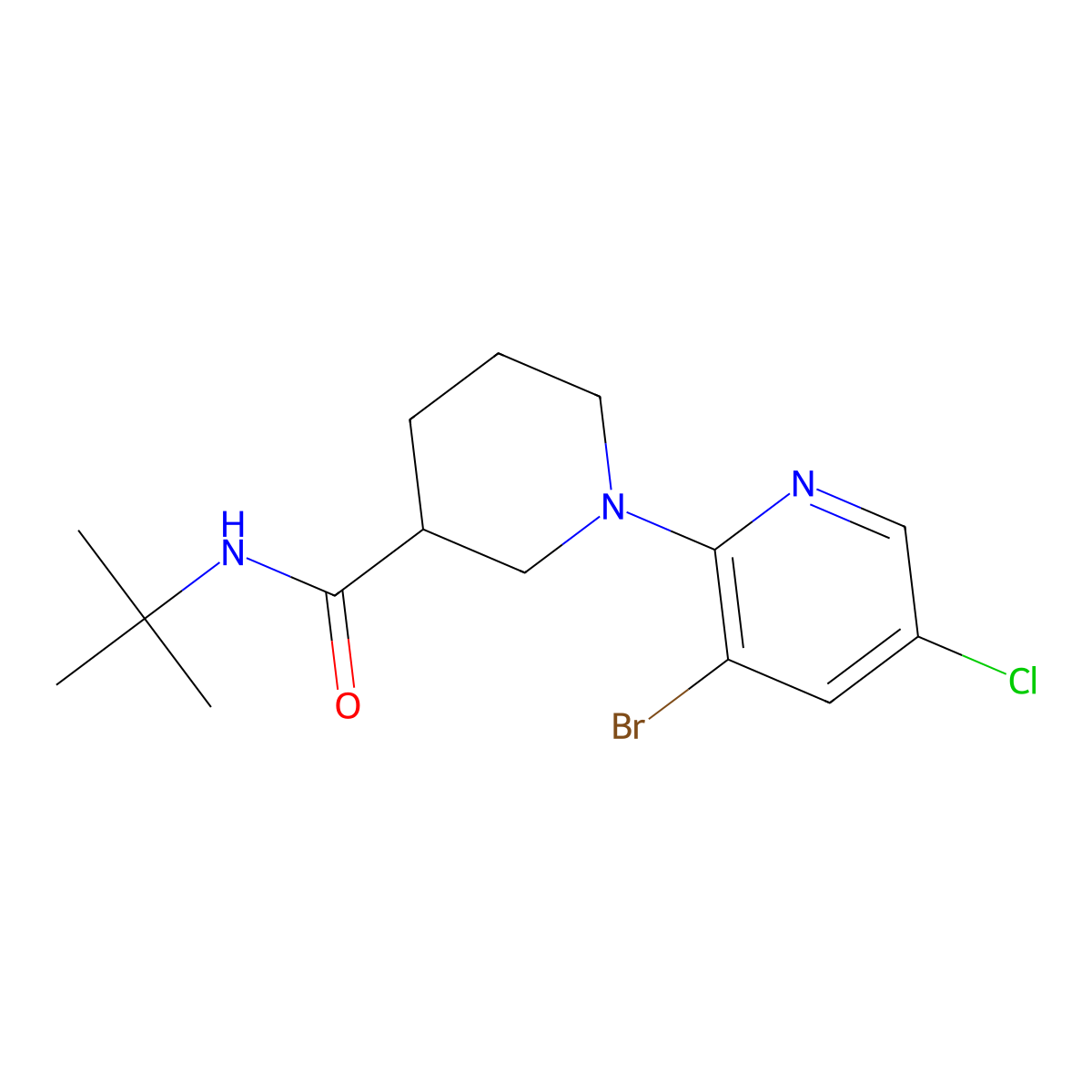 1-(3-bromo-5-chloropyridin-2-yl)-N-tert-butylpiperidine-3-carboxamide molecular structure, CAS 2877653-17-1