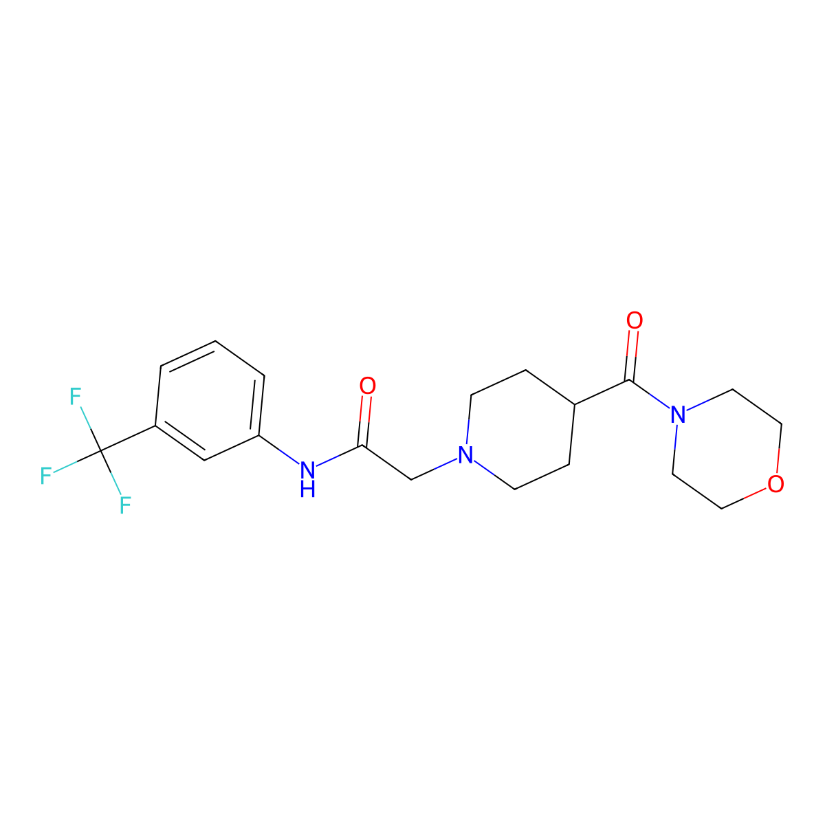 2-[4-(morpholine-4-carbonyl)piperidin-1-yl]-N-[3-(trifluoromethyl)phenyl]acetamide molecular structure, CAS 2877653-22-8