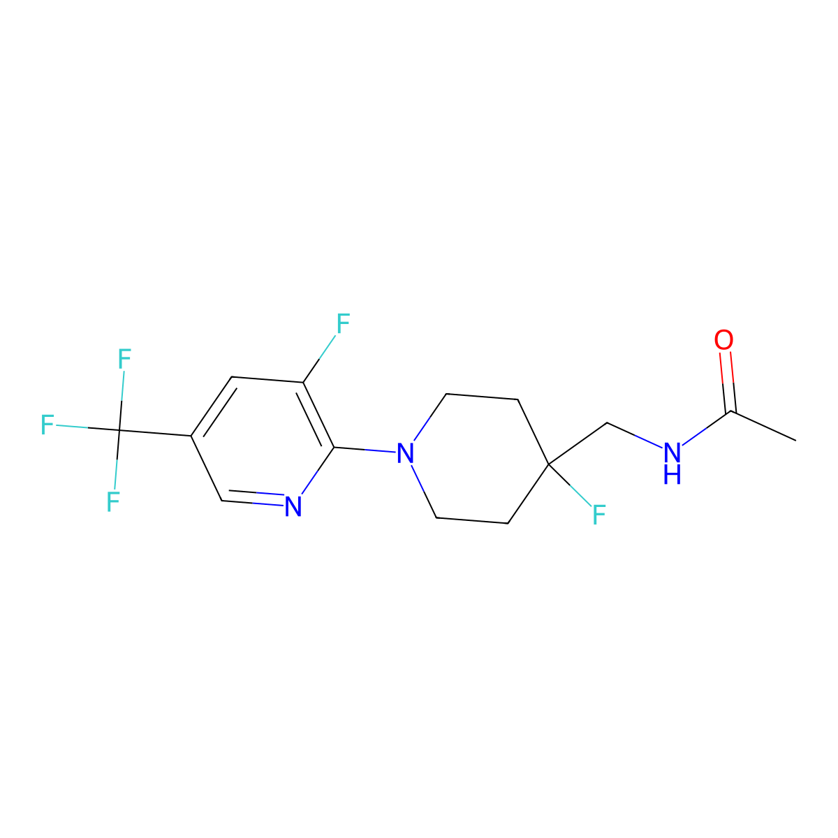 N-({4-fluoro-1-[3-fluoro-5-(trifluoromethyl)pyridin-2-yl]piperidin-4-yl}methyl)acetamide molecular structure, CAS 2877653-28-4