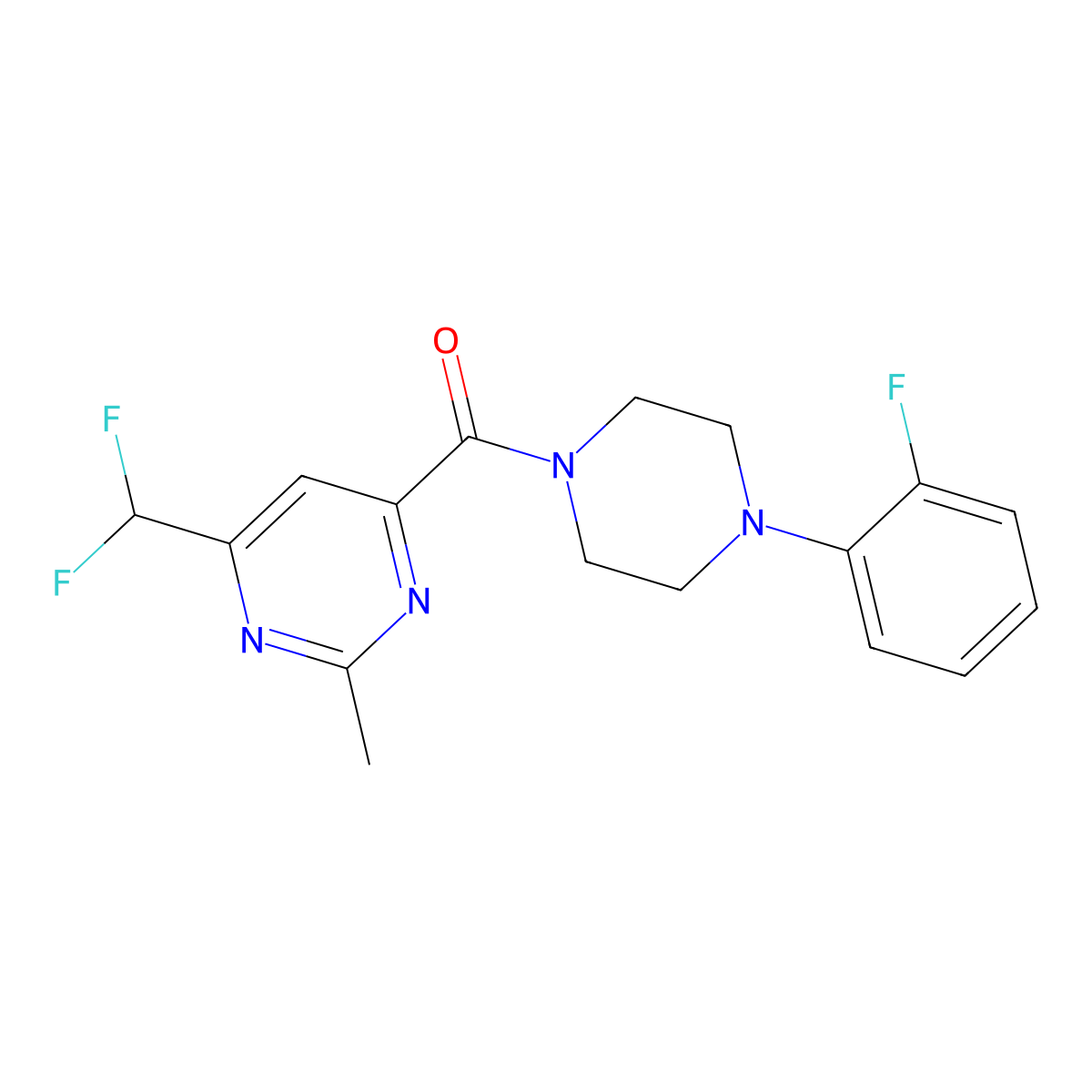 4-(Difluoromethyl)-6-[4-(2-fluorophenyl)piperazine-1-carbonyl]-2-methylpyrimidine molecular structure, CAS 2877653-30-8