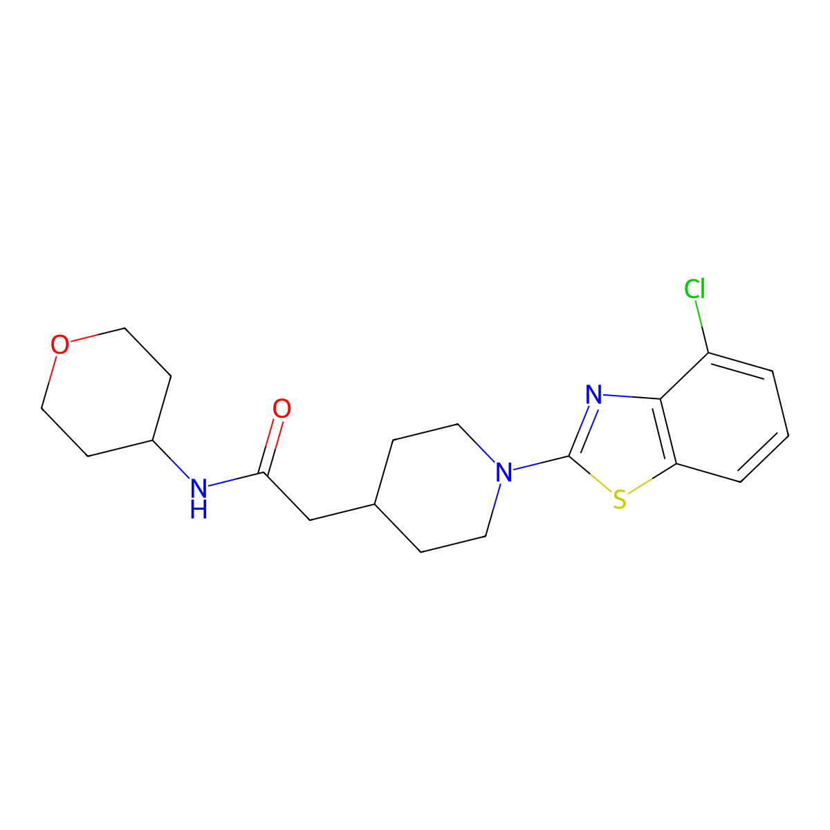 2-[1-(4-chloro-1,3-benzothiazol-2-yl)piperidin-4-yl]-N-(oxan-4-yl)acetamide molecular structure, CAS 2877653-35-3