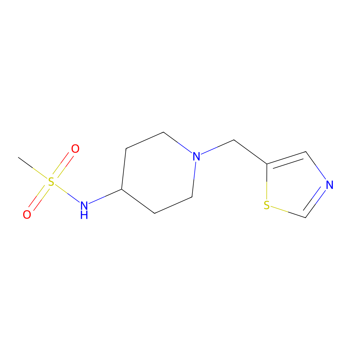 N-{1-[(1,3-thiazol-5-yl)methyl]piperidin-4-yl}methanesulfonamide molecular structure, CAS 2877653-42-2