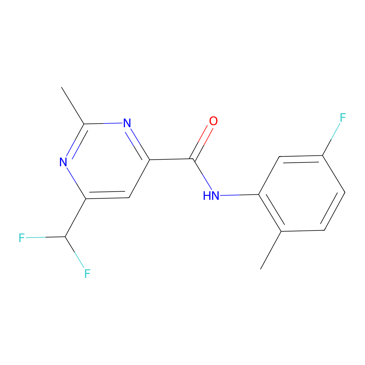 6-(difluoromethyl)-N-(5-fluoro-2-methylphenyl)-2-methylpyrimidine-4-carboxamide molecular structure, CAS 2877653-46-6