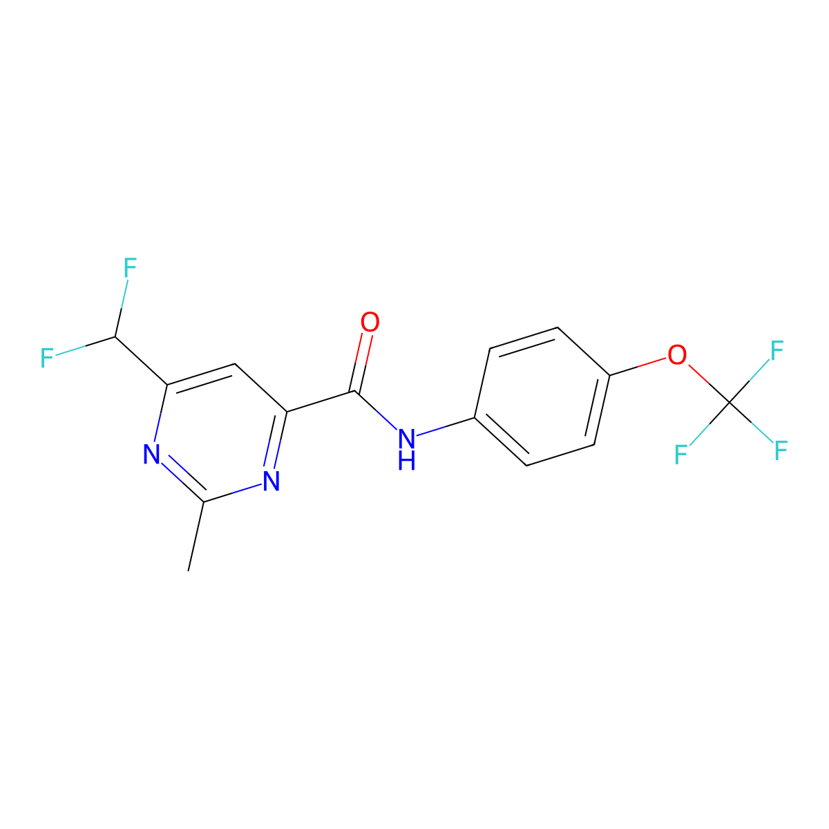6-(difluoromethyl)-2-methyl-N-[4-(trifluoromethoxy)phenyl]pyrimidine-4-carboxamide molecular structure, CAS 2877653-52-4