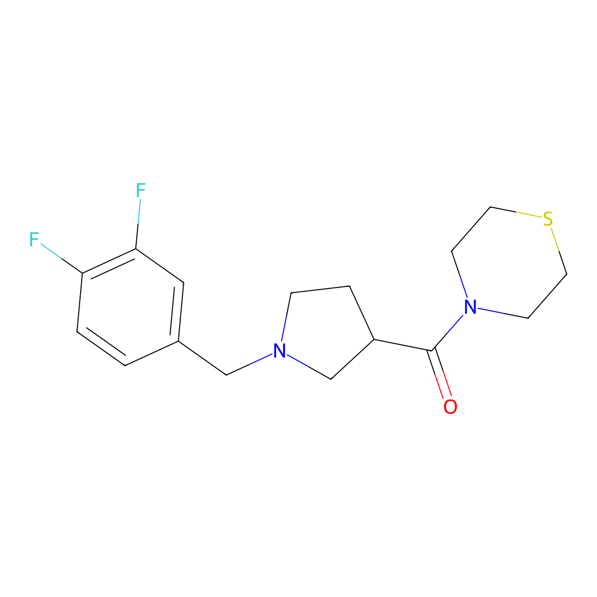 4-{1-[(3,4-Difluorophenyl)methyl]pyrrolidine-3-carbonyl}thiomorpholine molecular structure, CAS 2877653-53-5