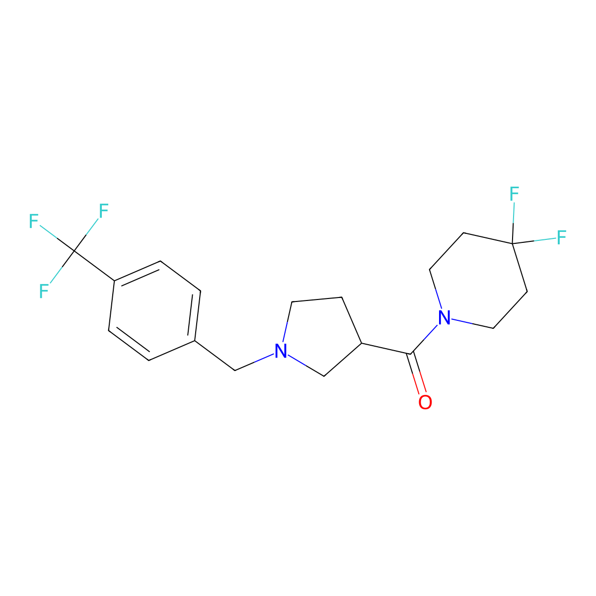 4,4-Difluoro-1-(1-{[4-(trifluoromethyl)phenyl]methyl}pyrrolidine-3-carbonyl)piperidine molecular structure, CAS 2877653-54-6