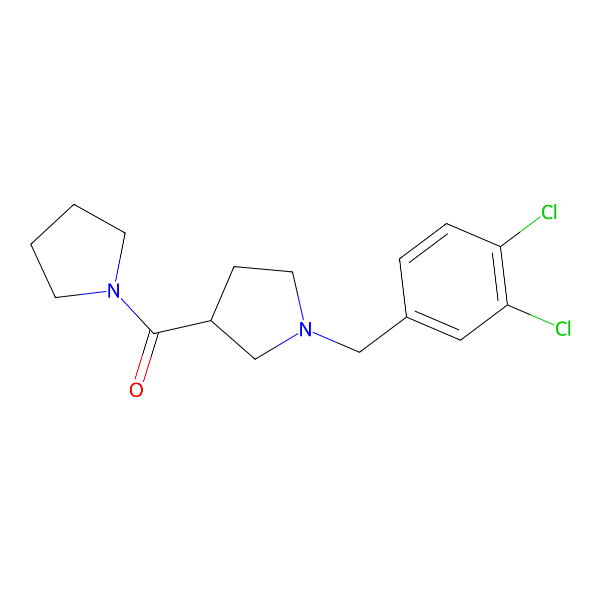 1-[(3,4-Dichlorophenyl)methyl]-3-(pyrrolidine-1-carbonyl)pyrrolidine molecular structure, CAS 2877653-55-7