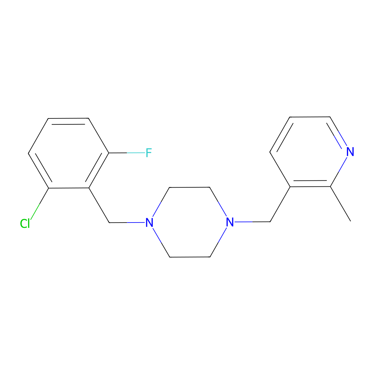 1-[(2-Chloro-6-fluorophenyl)methyl]-4-[(2-methylpyridin-3-yl)methyl]piperazine molecular structure, CAS 2877653-57-9