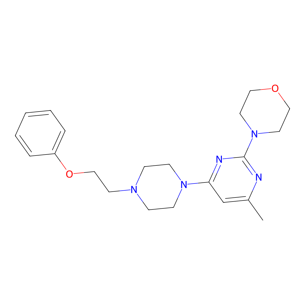 4-{4-Methyl-6-[4-(2-phenoxyethyl)piperazin-1-yl]pyrimidin-2-yl}morpholine molecular structure, CAS 2877653-62-6