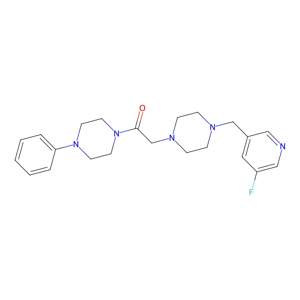 2-{4-[(5-Fluoropyridin-3-yl)methyl]piperazin-1-yl}-1-(4-phenylpiperazin-1-yl)ethan-1-one molecular structure, CAS 2877653-65-9