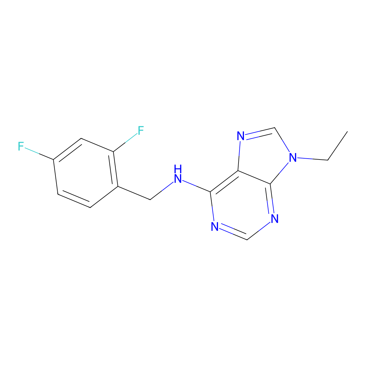 N-[(2,4-difluorophenyl)methyl]-9-ethyl-9H-purin-6-amine molecular structure, CAS 2877653-71-7