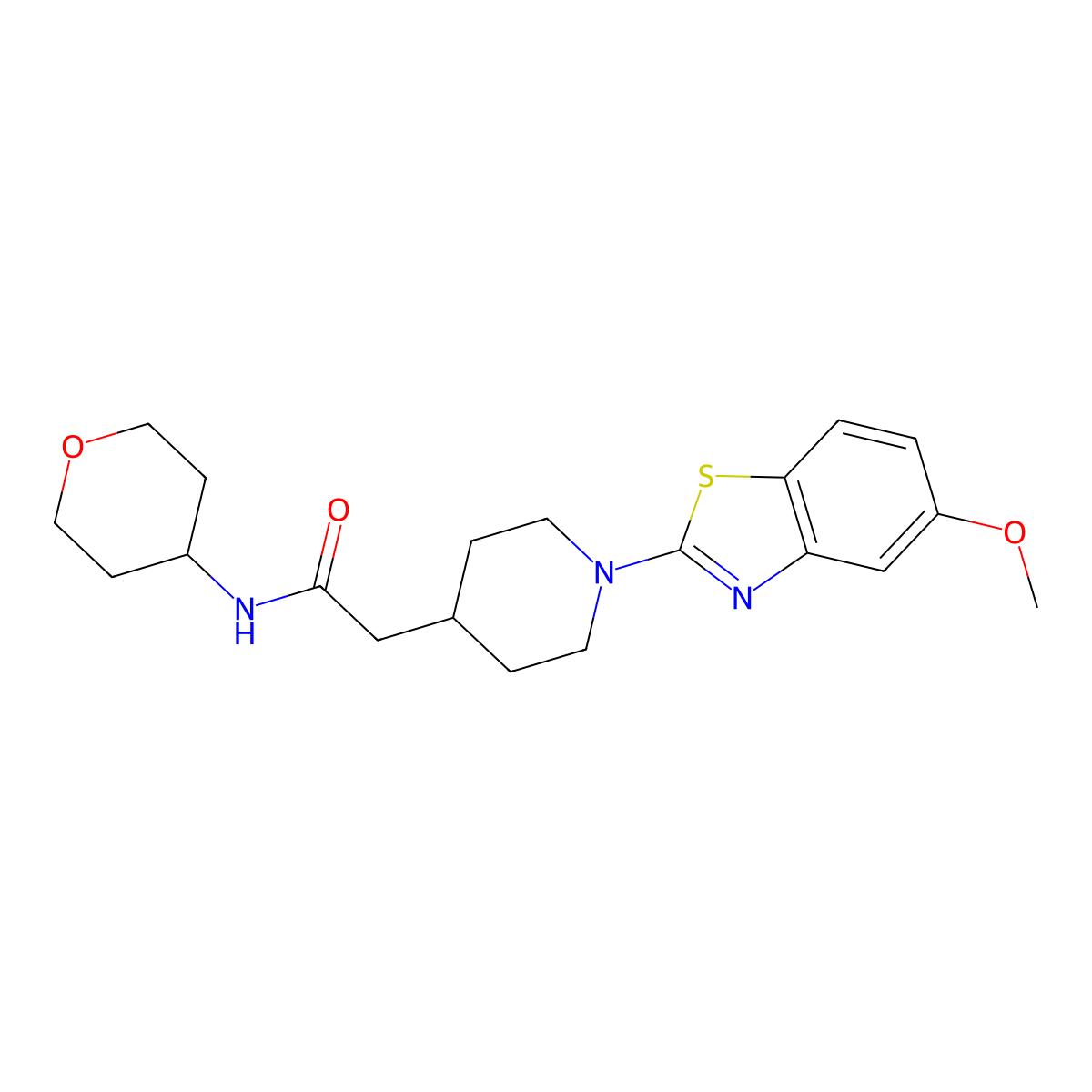 2-[1-(5-methoxy-1,3-benzothiazol-2-yl)piperidin-4-yl]-N-(oxan-4-yl)acetamide molecular structure, CAS 2877653-72-8
