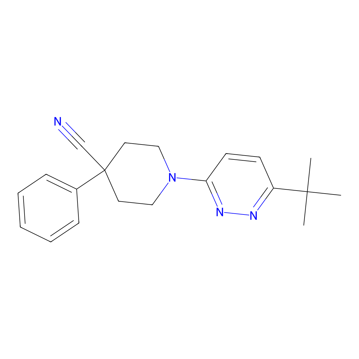 1-(6-Tert-butylpyridazin-3-yl)-4-phenylpiperidine-4-carbonitrile molecular structure, CAS 2877653-73-9