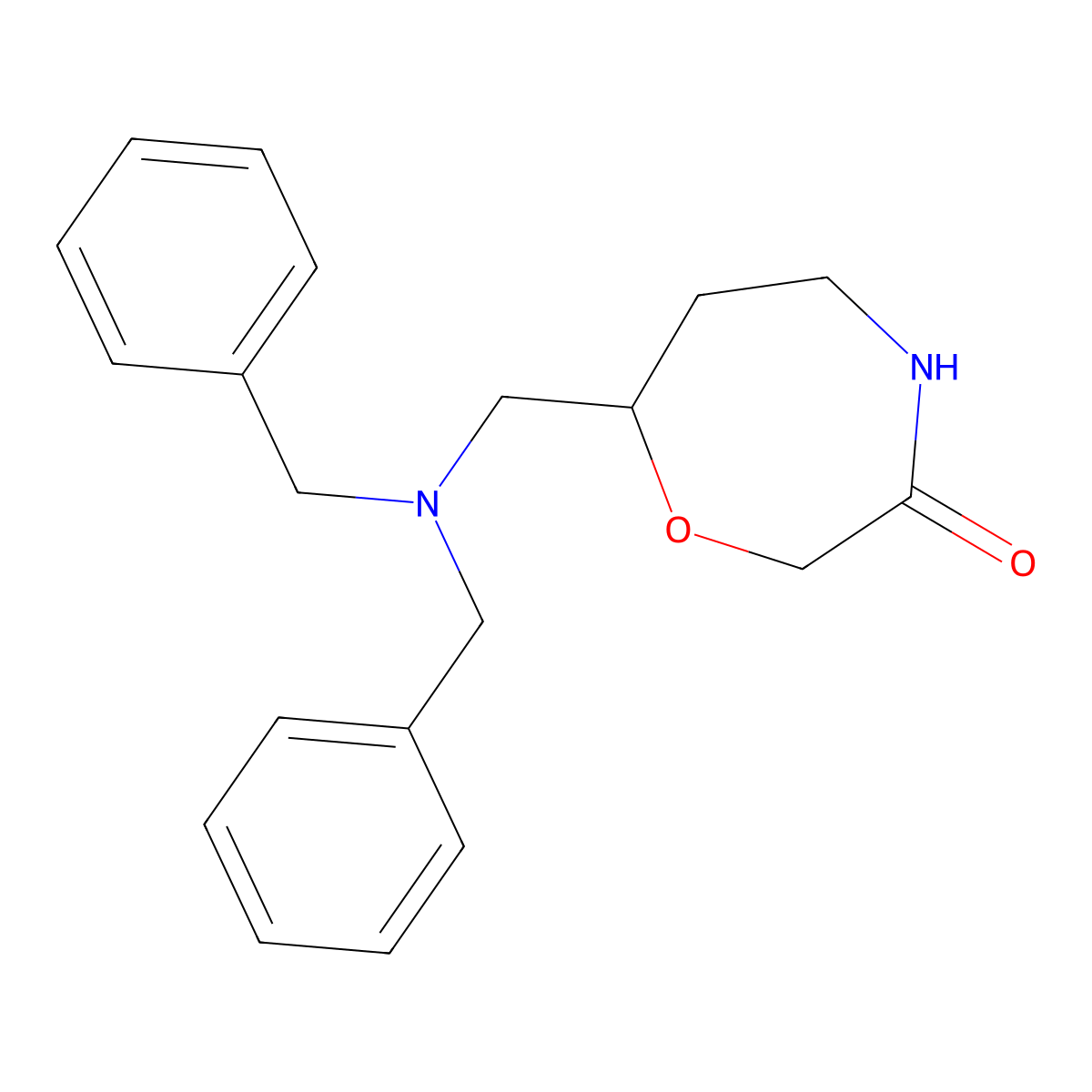 7-[(Dibenzylamino)methyl]-1,4-oxazepan-3-one molecular structure, CAS 2877653-74-0
