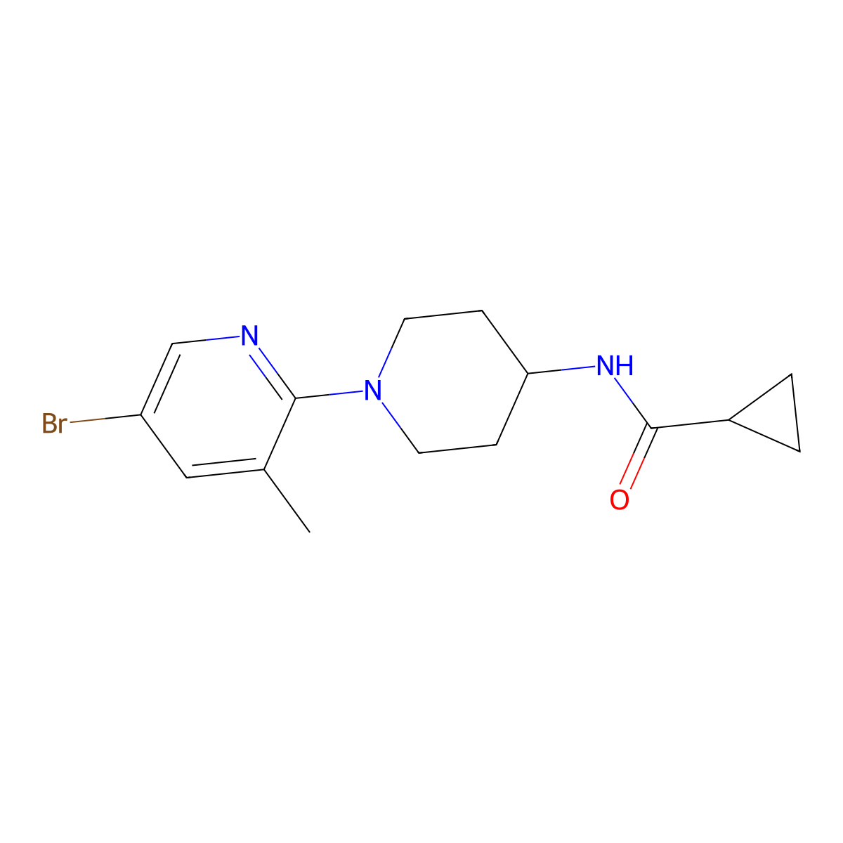 N-[1-(5-bromo-3-methylpyridin-2-yl)piperidin-4-yl]cyclopropanecarboxamide molecular structure, CAS 2877653-79-5