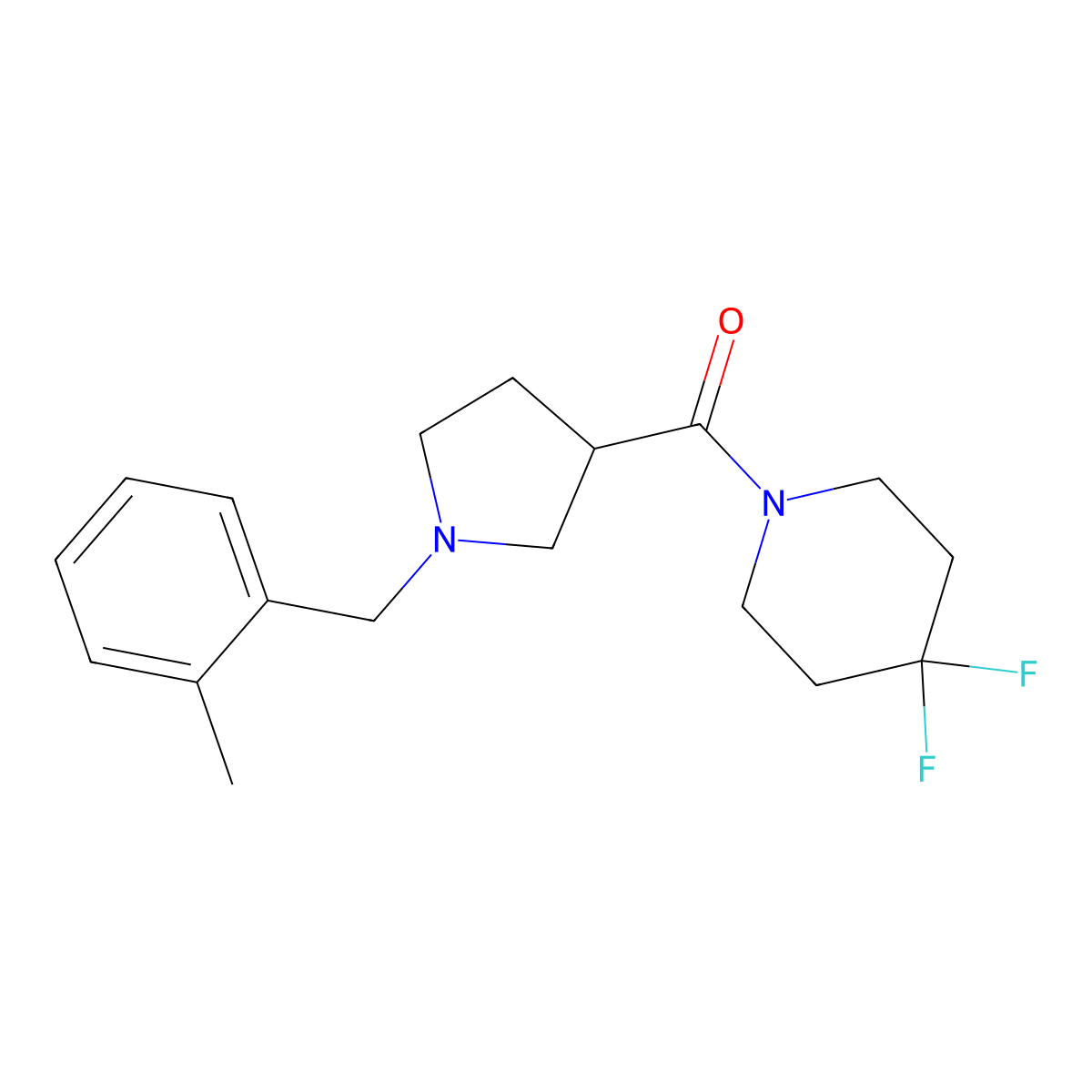 4,4-Difluoro-1-{1-[(2-methylphenyl)methyl]pyrrolidine-3-carbonyl}piperidine molecular structure, CAS 2877653-87-5