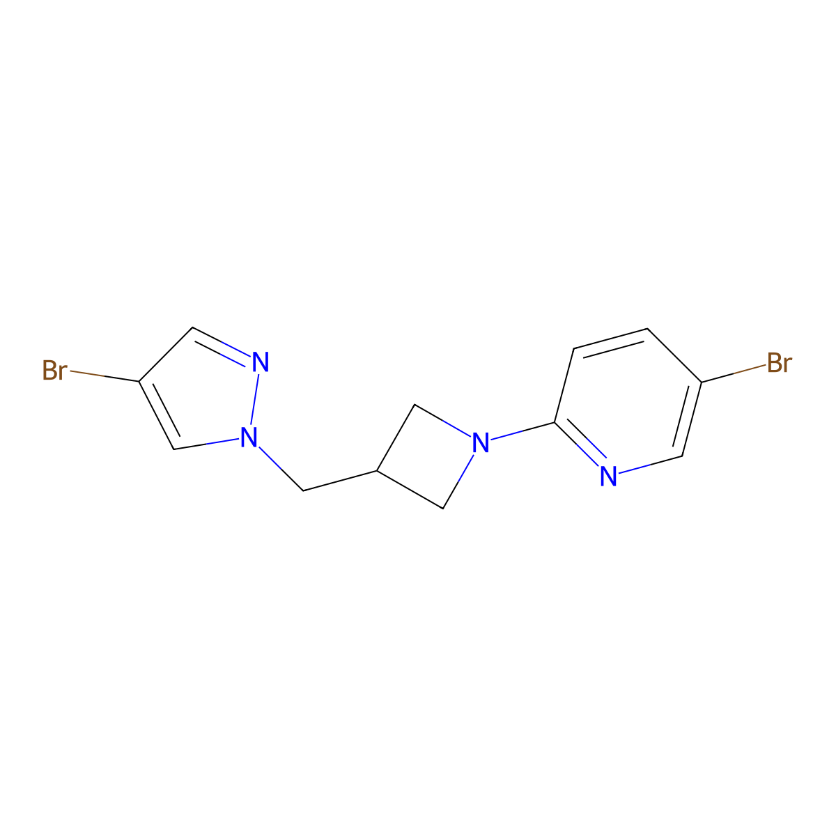 5-bromo-2-{3-[(4-bromo-1H-pyrazol-1-yl)methyl]azetidin-1-yl}pyridine molecular structure, CAS 2877653-93-3
