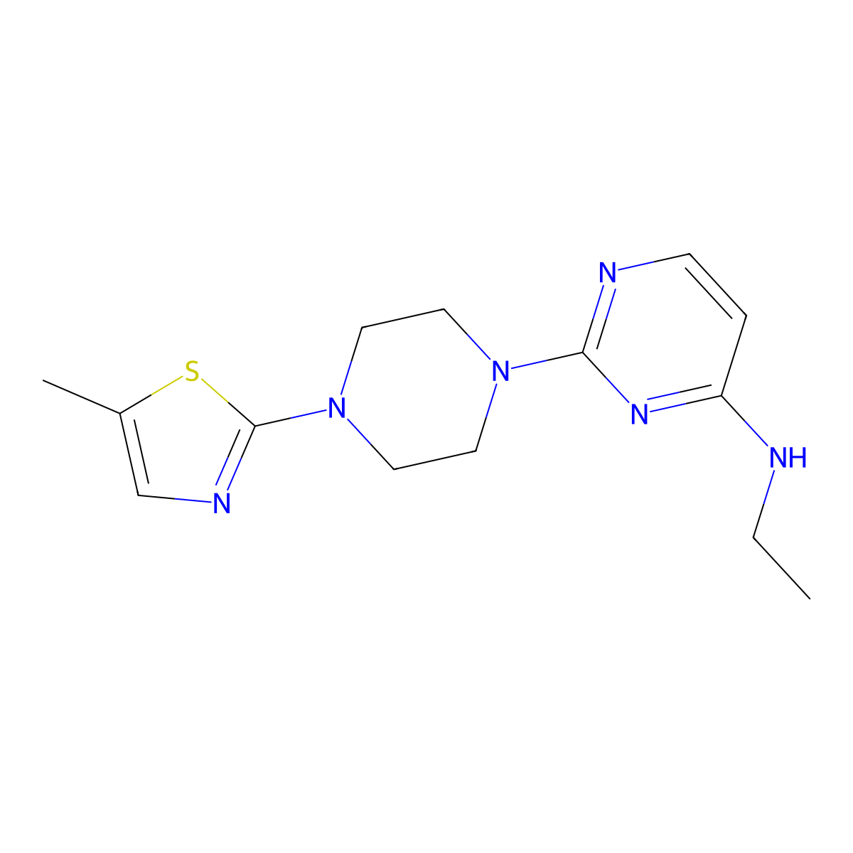 N-ethyl-2-[4-(5-methyl-1,3-thiazol-2-yl)piperazin-1-yl]pyrimidin-4-amine molecular structure, CAS 2877653-94-4
